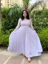 Party wear hand embroidered lilac chiffon anarkali